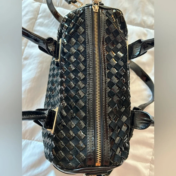 Cole Haan Patent Leather Suede Basketweave Black satchel Bag Purse - Picture 5 of 10